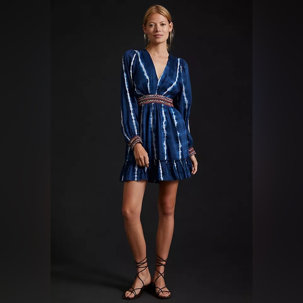 NWT Anthropologie Verb by Pallavi Singhee Beaded Tie-Dye Mini Dress Size Small